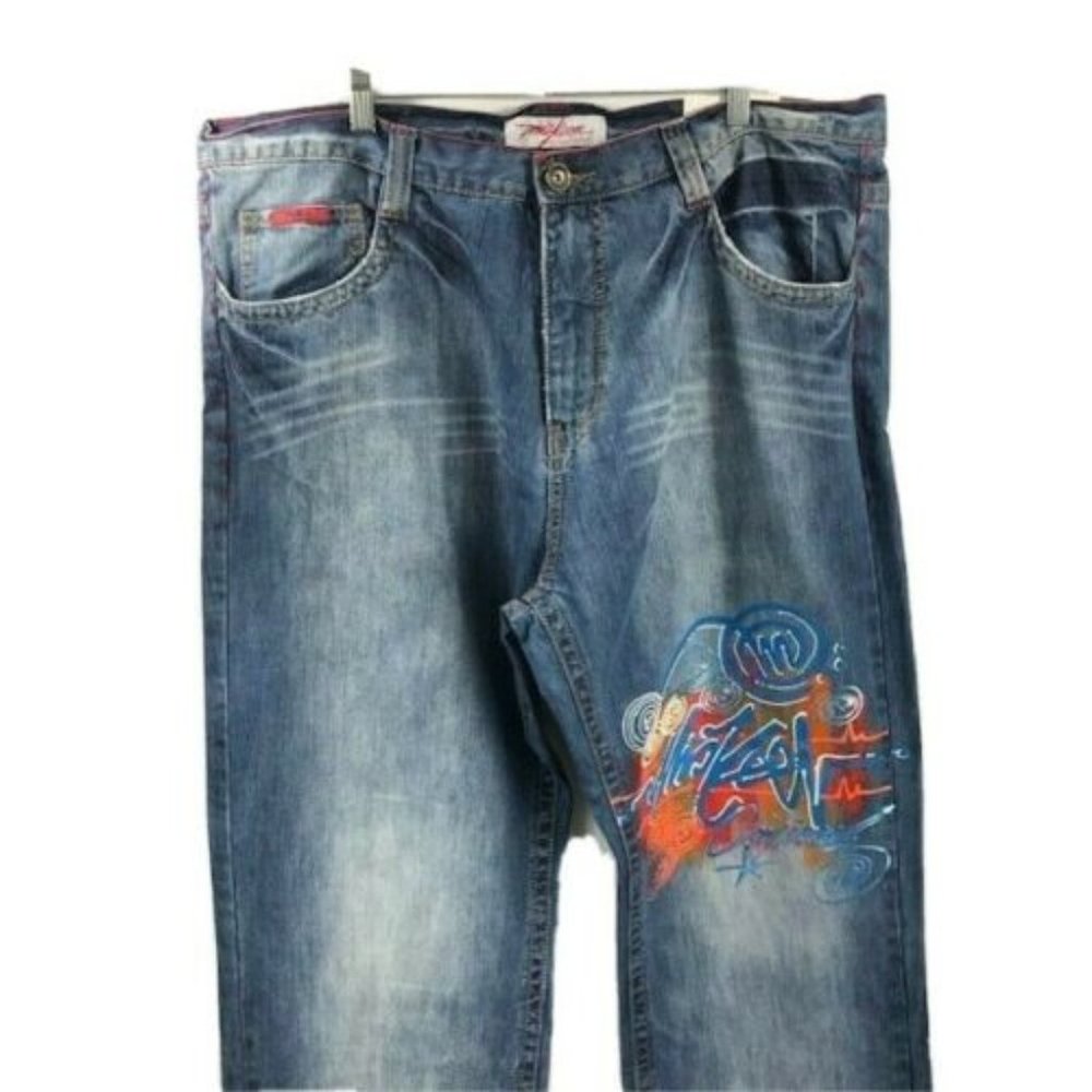 Miskeen Men's Blue Jeans 5 Pockets 100% Cotton Vintage Size 42" Waist 33" Inseam